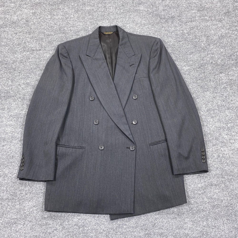 Nino Cerruti Suit Jacket Mens 44 Gray Wool Striped Double Breasted Italy